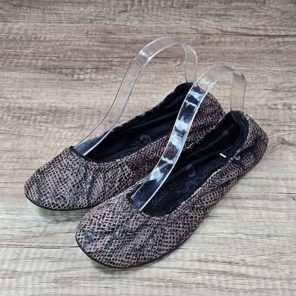 Corso Como Ballasox Women's Sz 9 Brown Black Snake Print Ballet Fold Flats Shoes - Picture 7 of 9